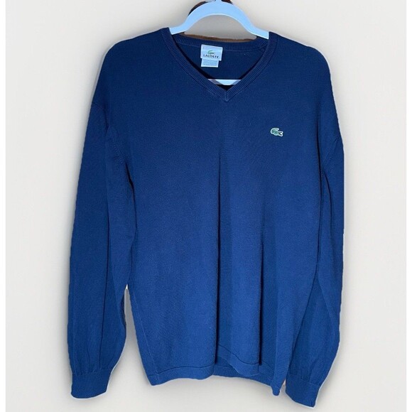 Lacoste Sweater Men’s 6 XL Navy Blue V-Neck Pullover Long Sleeve Logo Crocodile - Picture 1 of 7